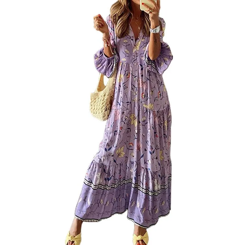 Purple Long Sleeves Women Fall Maxi Dresses