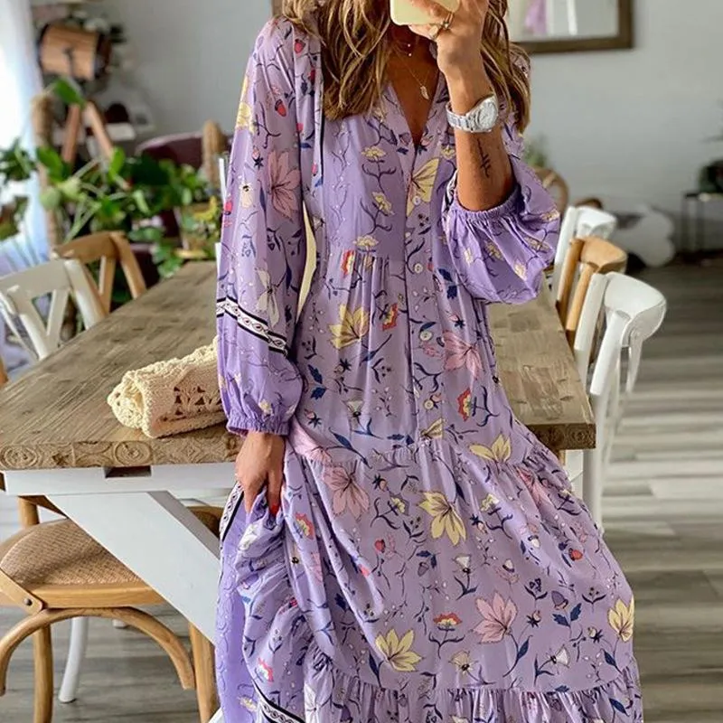 Purple Long Sleeves Women Fall Maxi Dresses