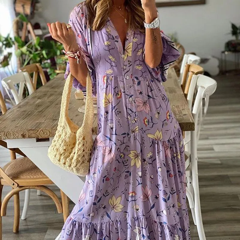 Purple Long Sleeves Women Fall Maxi Dresses