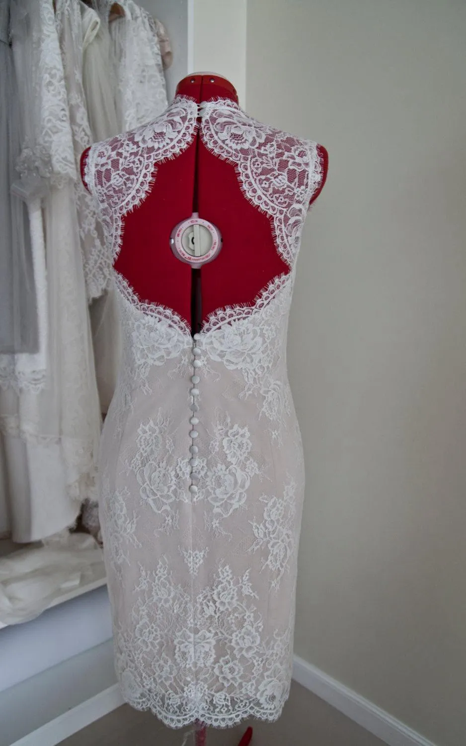 Queen Anne Neckline Scalloped Keyhole Back Knee-Length Custom Gown-ET_710969