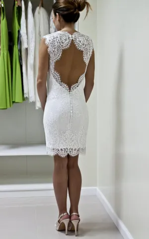 Queen Anne Neckline Scalloped Keyhole Back Knee-Length Custom Gown-ET_710969