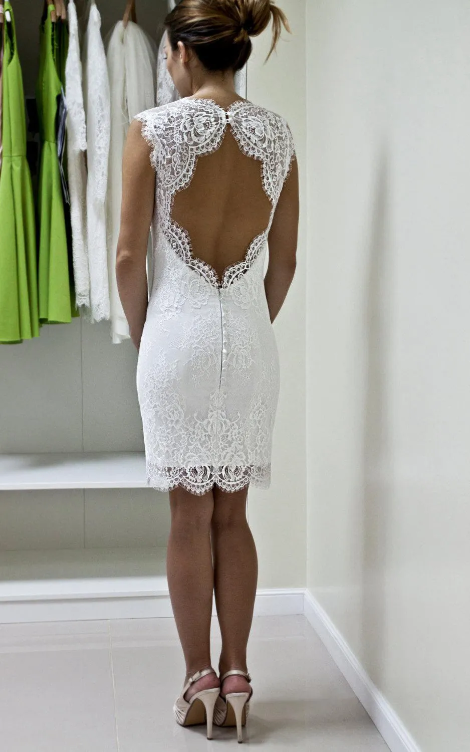 Queen Anne Neckline Scalloped Keyhole Back Knee-Length Custom Gown-ET_710969