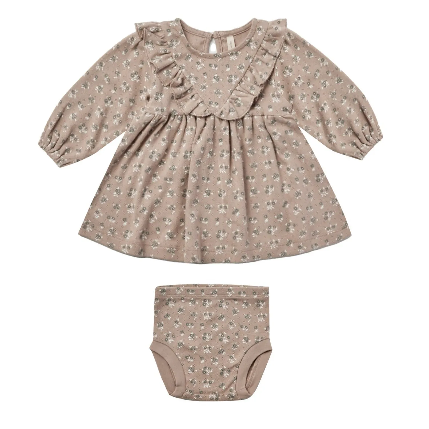 Quincy Mae Long Sleeve Ruffle V Dress - Truffle Floral