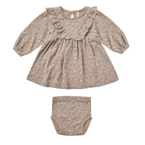 Quincy Mae Long Sleeve Ruffle V Dress - Truffle Floral