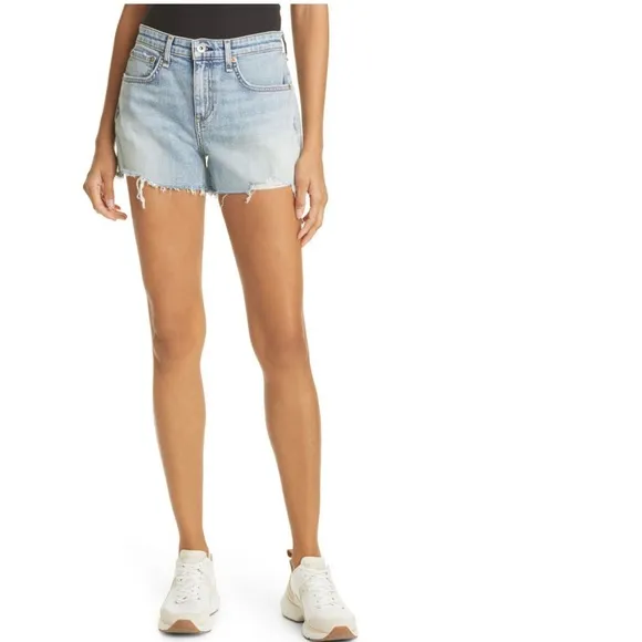 Rag &amp; Bone Stella Dre High Waisted Light Wash Cut Off Denim Jean Shorts Size 32
