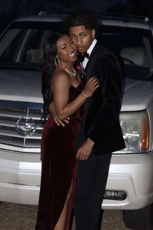 Red Spaghetti Strap Split Formal Long Prom Dress with Side Slit