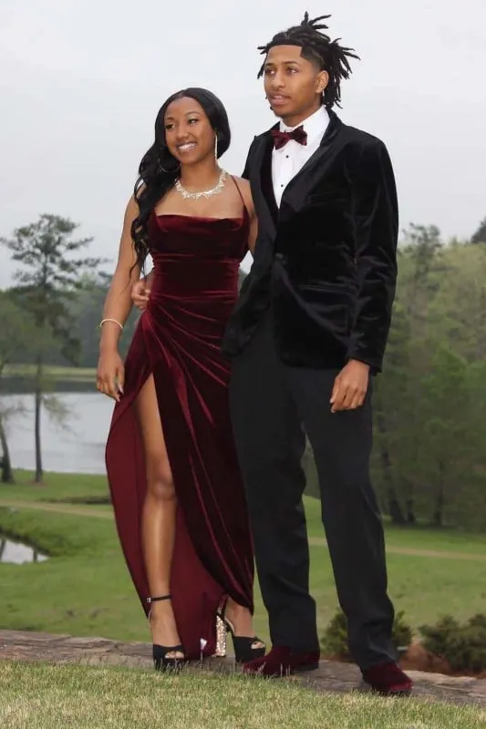 Red Spaghetti Strap Split Formal Long Prom Dress with Side Slit