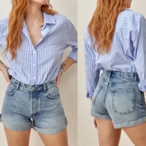 Reformation Charlie Cuffed High Rise Denim Jean Shorts Size 24