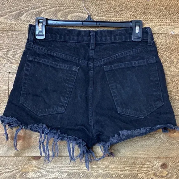 Reformation Dixie High-Rise Jean Shorts Black Raw Hem Denim Size 27
