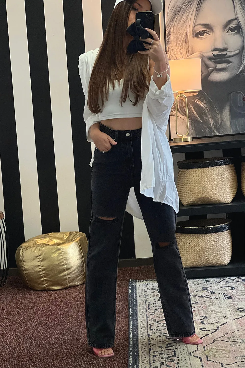 Remi High-Waisted Denim Jeans - Washed Black