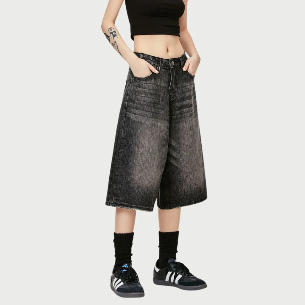 Retro Slub Striped Denim Shorts