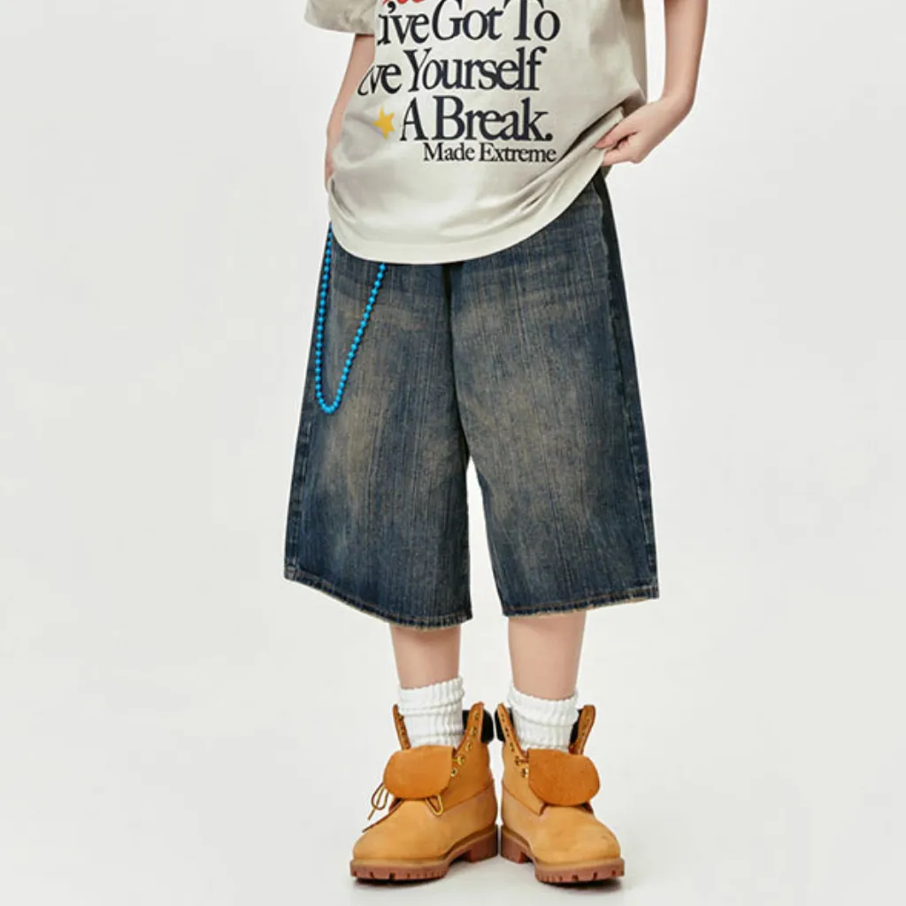 Retro Slub Striped Denim Shorts