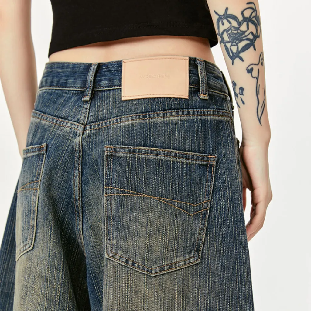 Retro Slub Striped Denim Shorts