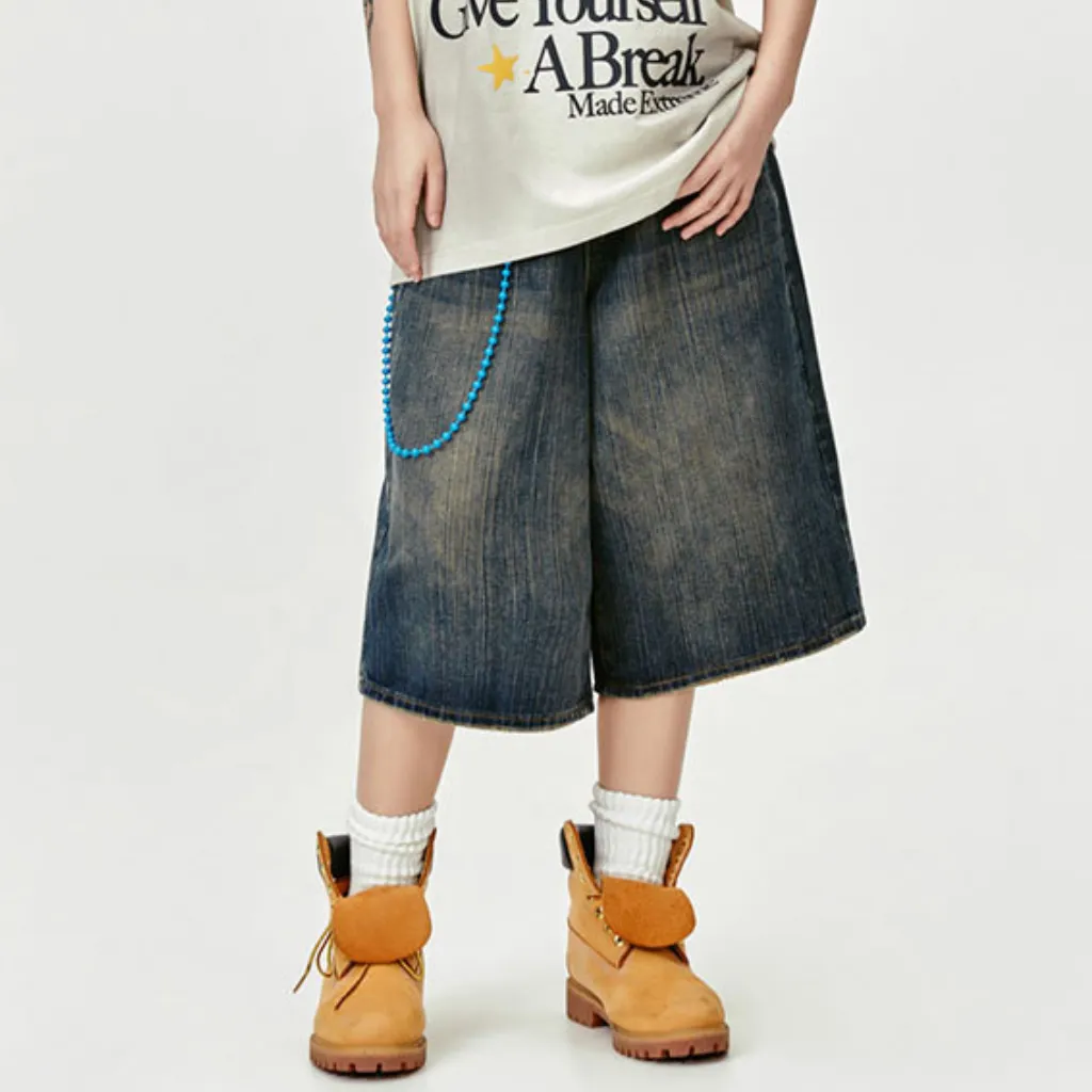 Retro Slub Striped Denim Shorts
