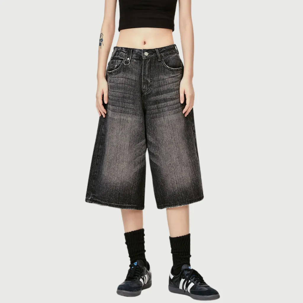 Retro Slub Striped Denim Shorts