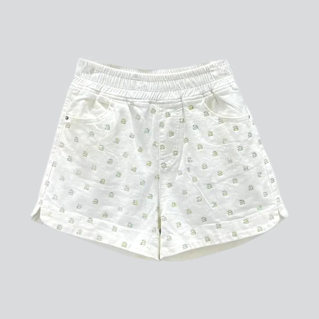 Rhinestone denim shorts with rubber