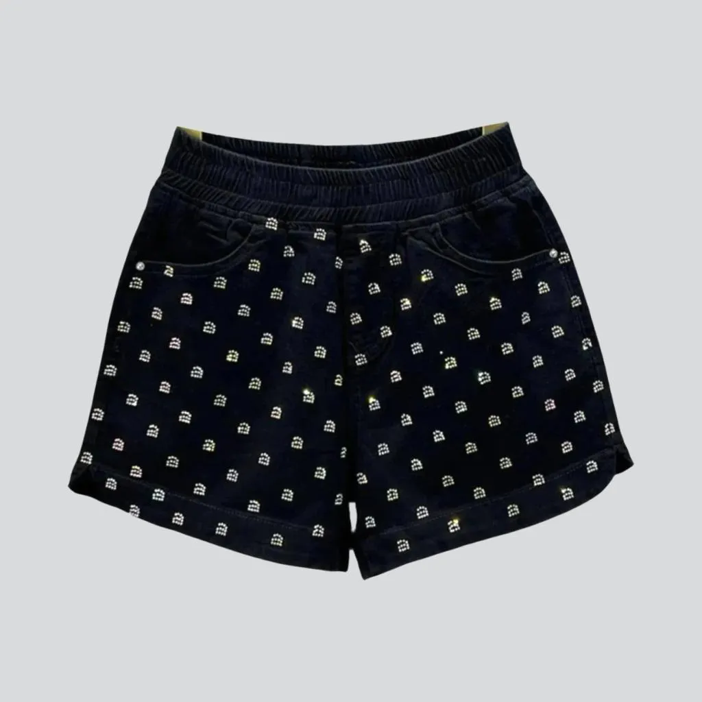 Rhinestone denim shorts with rubber