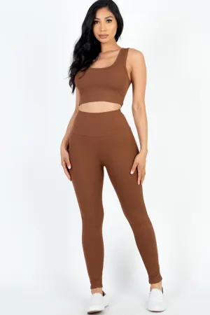 RIBBED CROP TOP AND LEGGINGS SET
