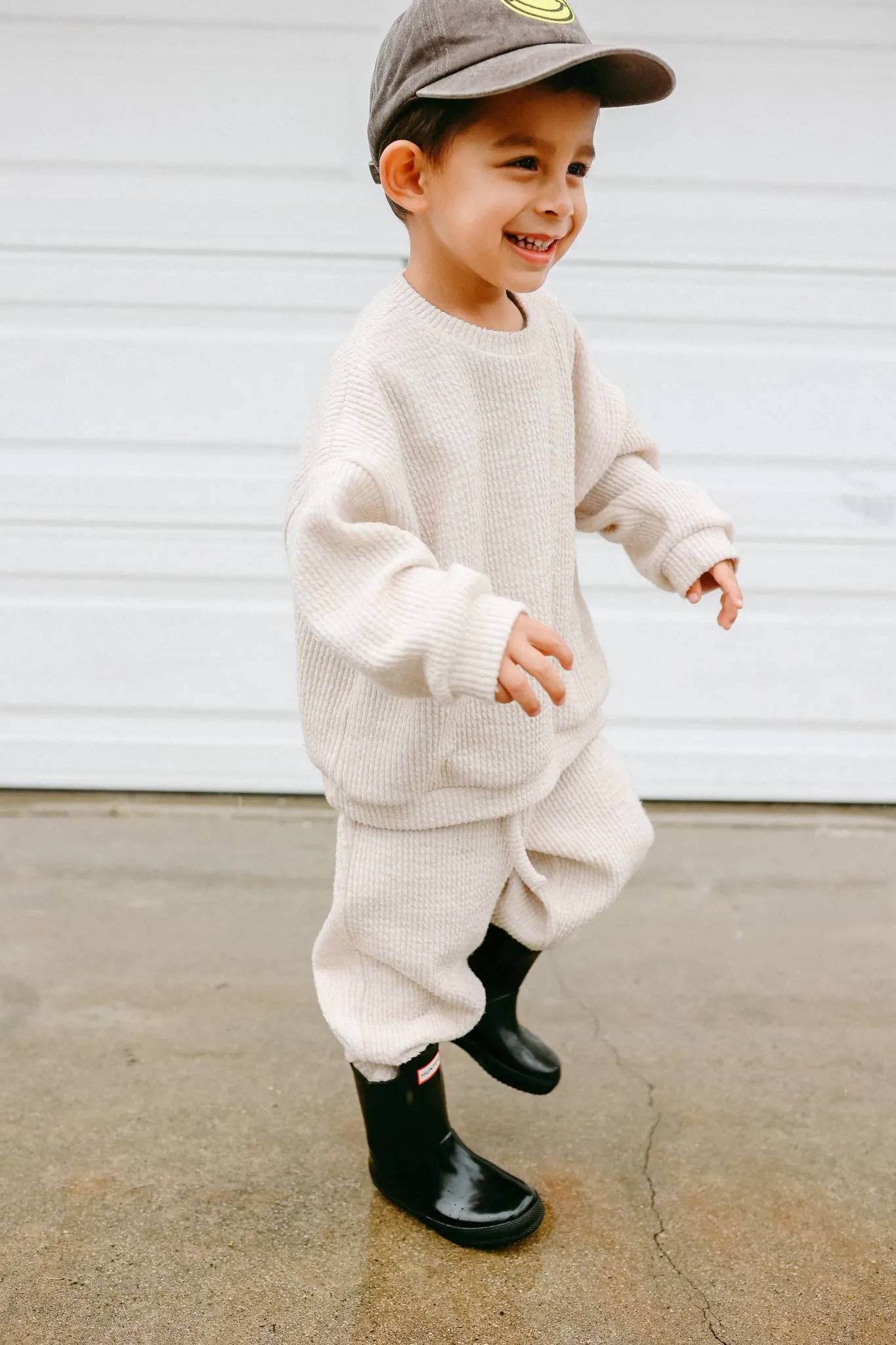 Ribbed Waffle Set - Neutral Sweatshirt and Joggers