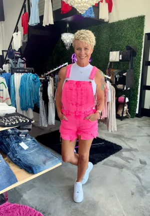 Risen Hot Pink Distressed Shortalls