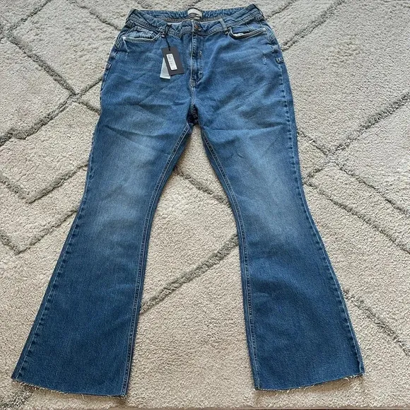 River Island flare jeans high rise sculpt raw hem plus size 14 new