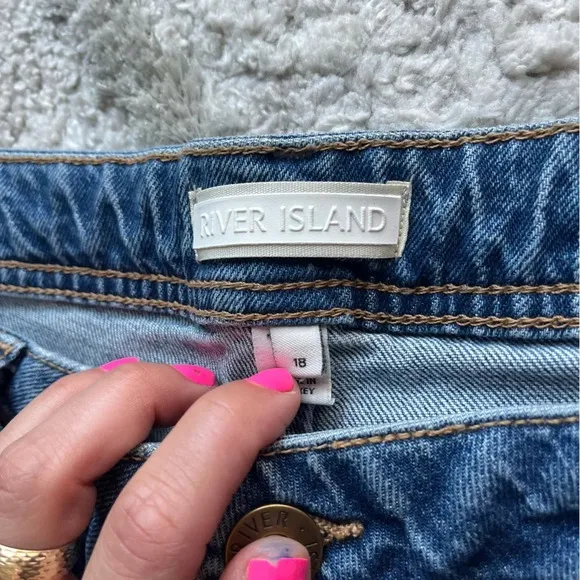 River Island flare jeans high rise sculpt raw hem plus size 14 new