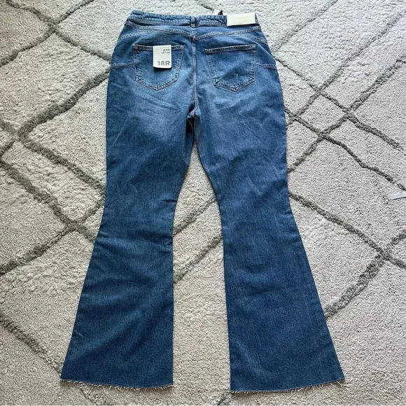 River Island flare jeans high rise sculpt raw hem plus size 14 new