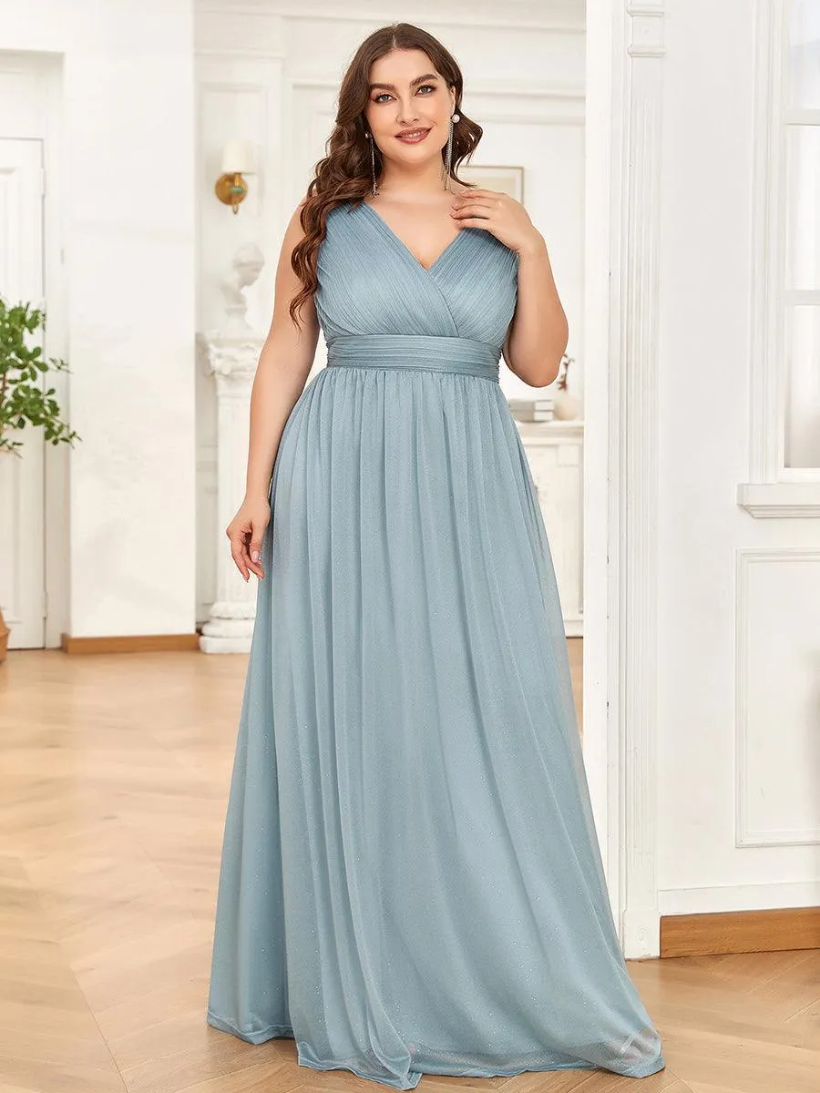 Robe de Soirée Grande Taille Longue Scintillante à Col en V