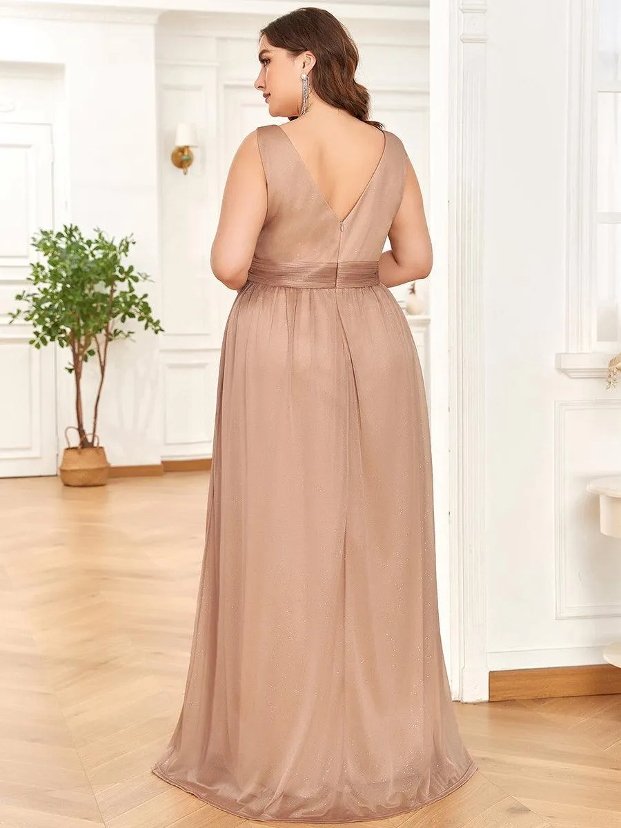 Robe de Soirée Grande Taille Longue Scintillante à Col en V