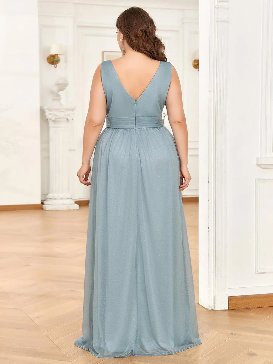 Robe de Soirée Grande Taille Longue Scintillante à Col en V
