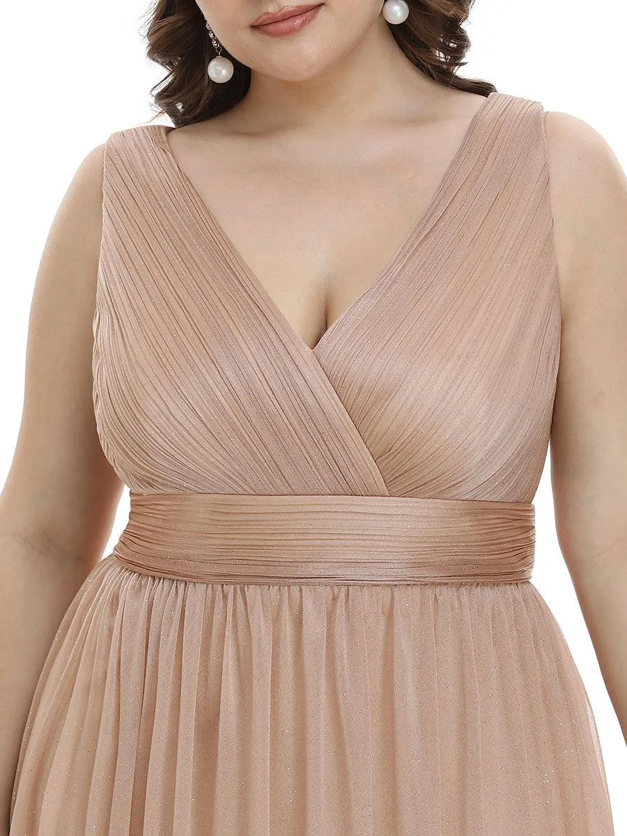 Robe de Soirée Grande Taille Longue Scintillante à Col en V