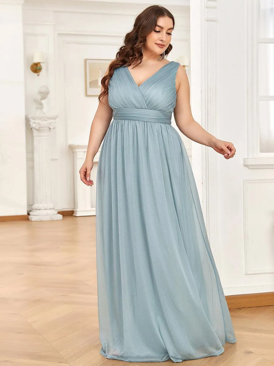 Robe de Soirée Grande Taille Longue Scintillante à Col en V