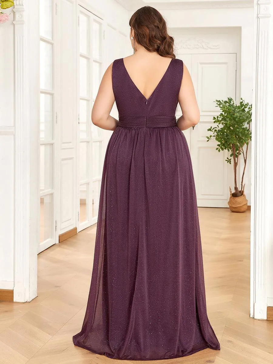 Robe de Soirée Grande Taille Longue Scintillante à Col en V