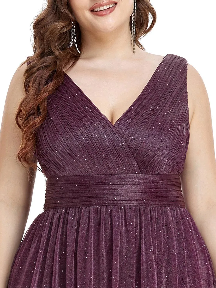 Robe de Soirée Grande Taille Longue Scintillante à Col en V