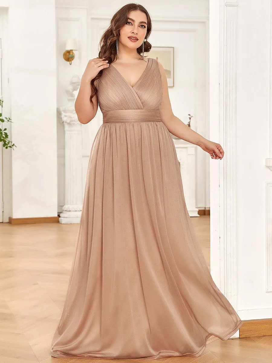 Robe de Soirée Grande Taille Longue Scintillante à Col en V