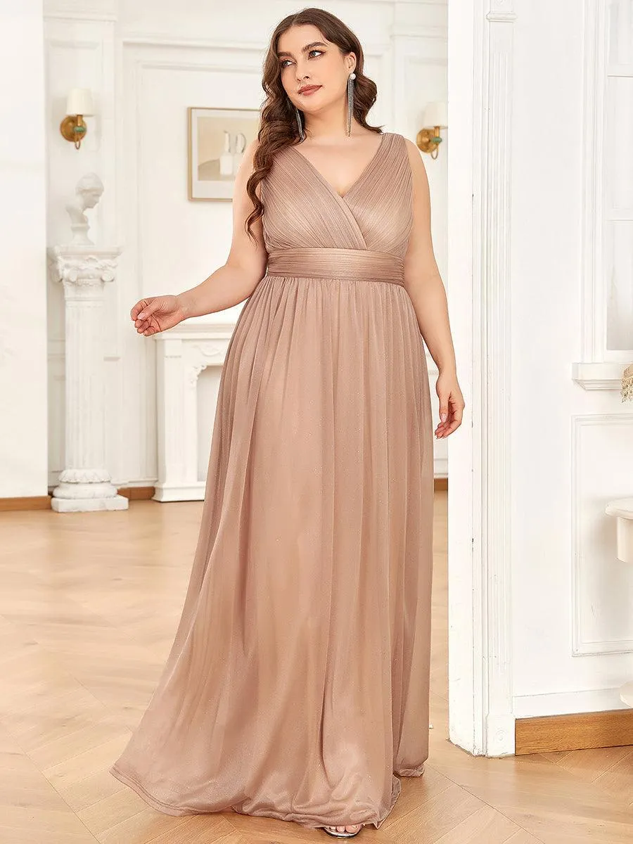 Robe de Soirée Grande Taille Longue Scintillante à Col en V