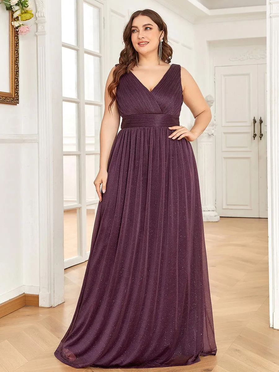 Robe de Soirée Grande Taille Longue Scintillante à Col en V