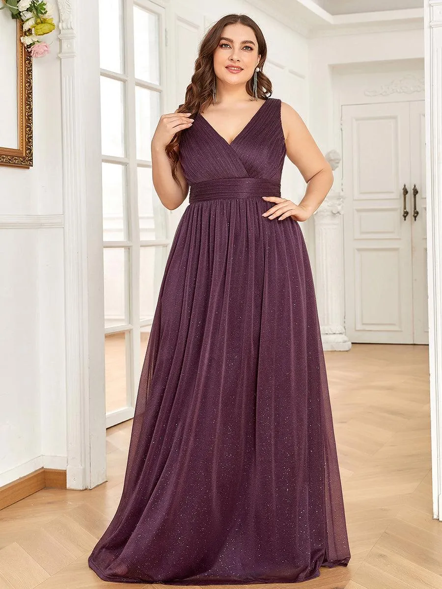 Robe de Soirée Grande Taille Longue Scintillante à Col en V