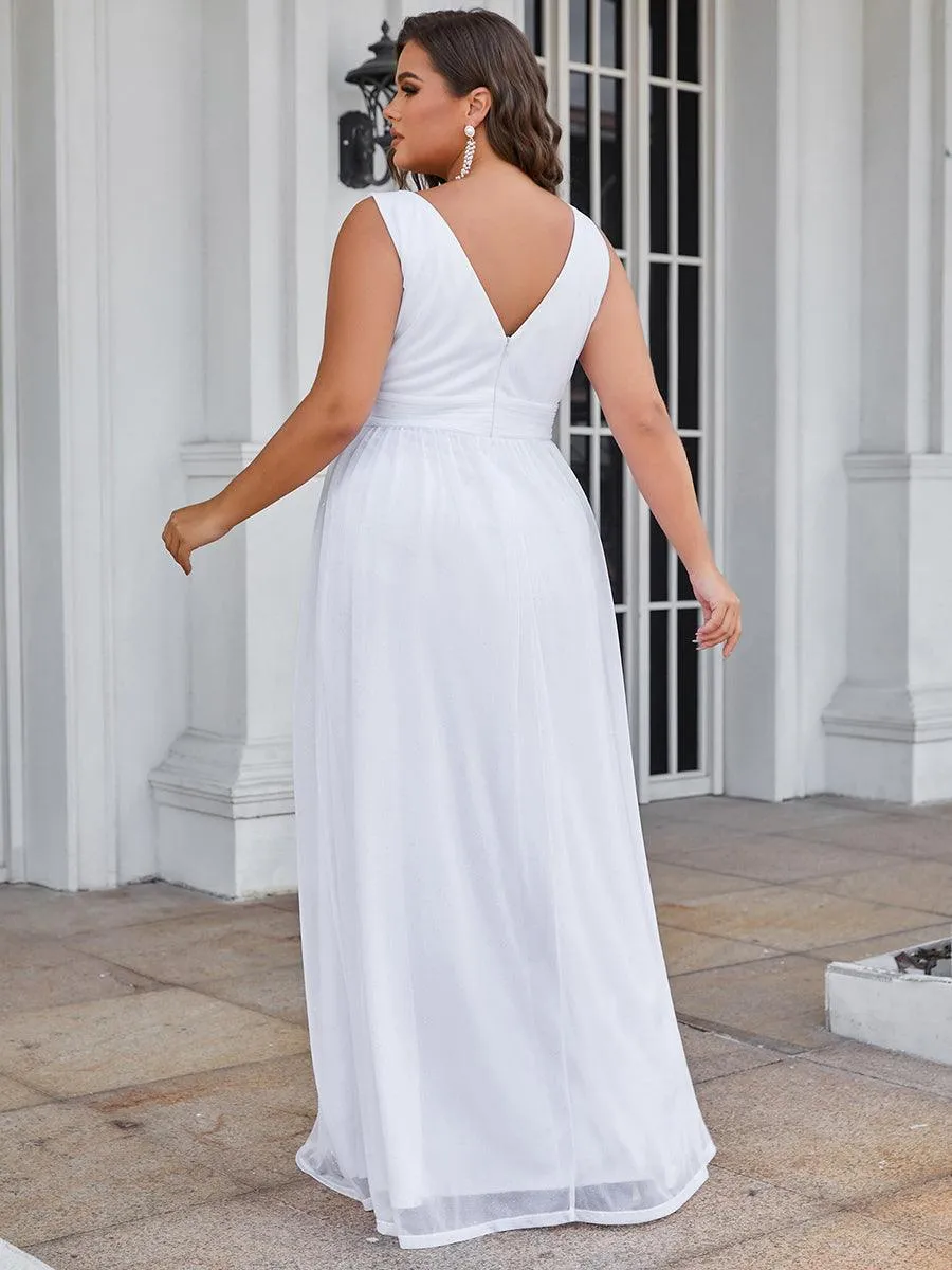 Robe de Soirée Grande Taille Longue Scintillante à Col en V