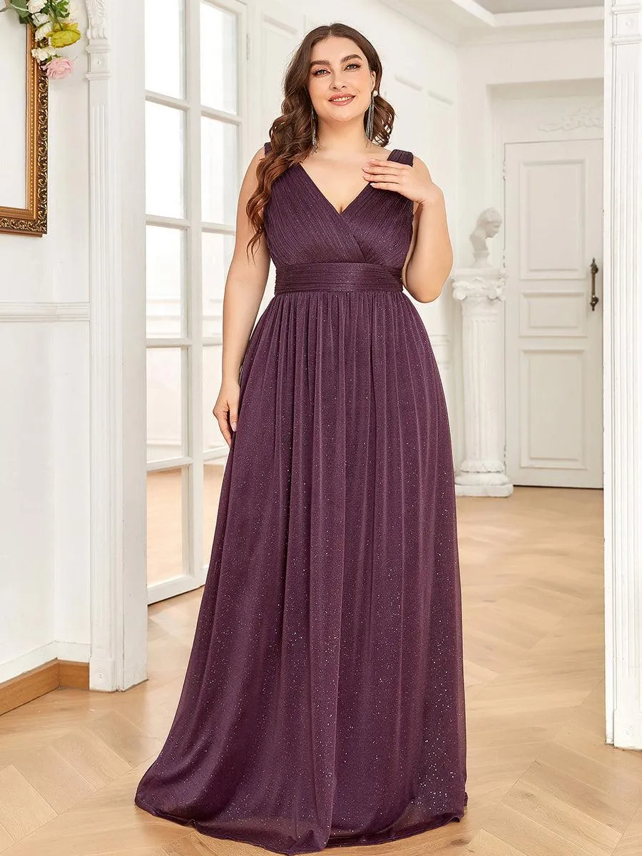 Robe de Soirée Grande Taille Longue Scintillante à Col en V