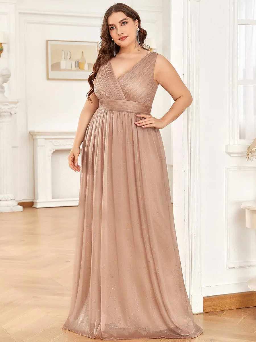 Robe de Soirée Grande Taille Longue Scintillante à Col en V