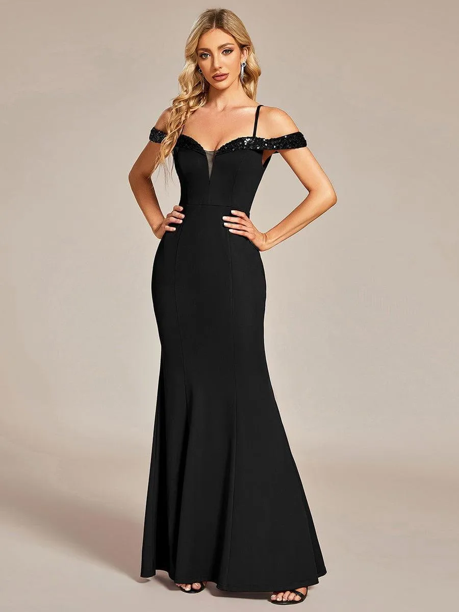 Robe de soirée élégante à manches à paillettes Bretelles Fines