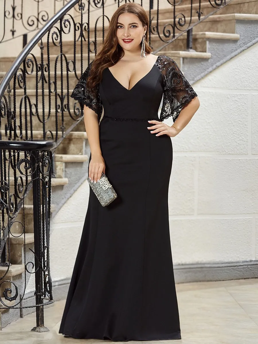 Robe de Soirée Sirène Moulante Sexy à Col en V et Manches évasée