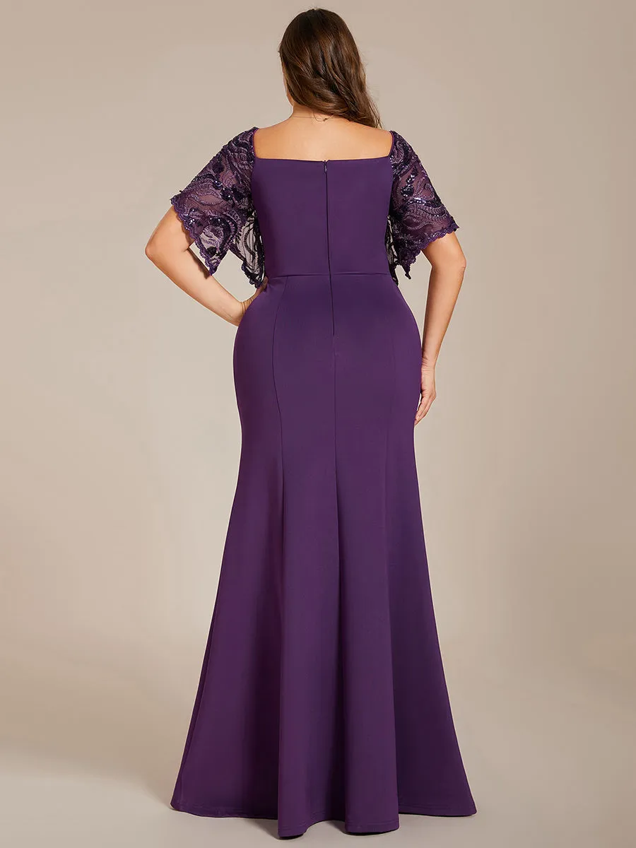 Robe de Soirée Sirène Moulante Sexy à Col en V et Manches évasée