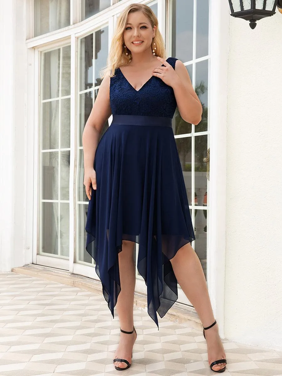 Robe mariage invitée en dentelle à col en V mi-longue fluide