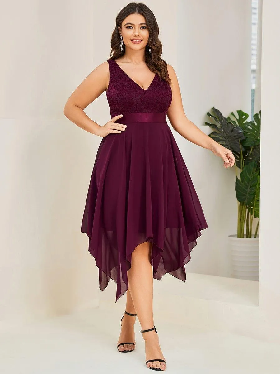 Robe mariage invitée en dentelle à col en V mi-longue fluide