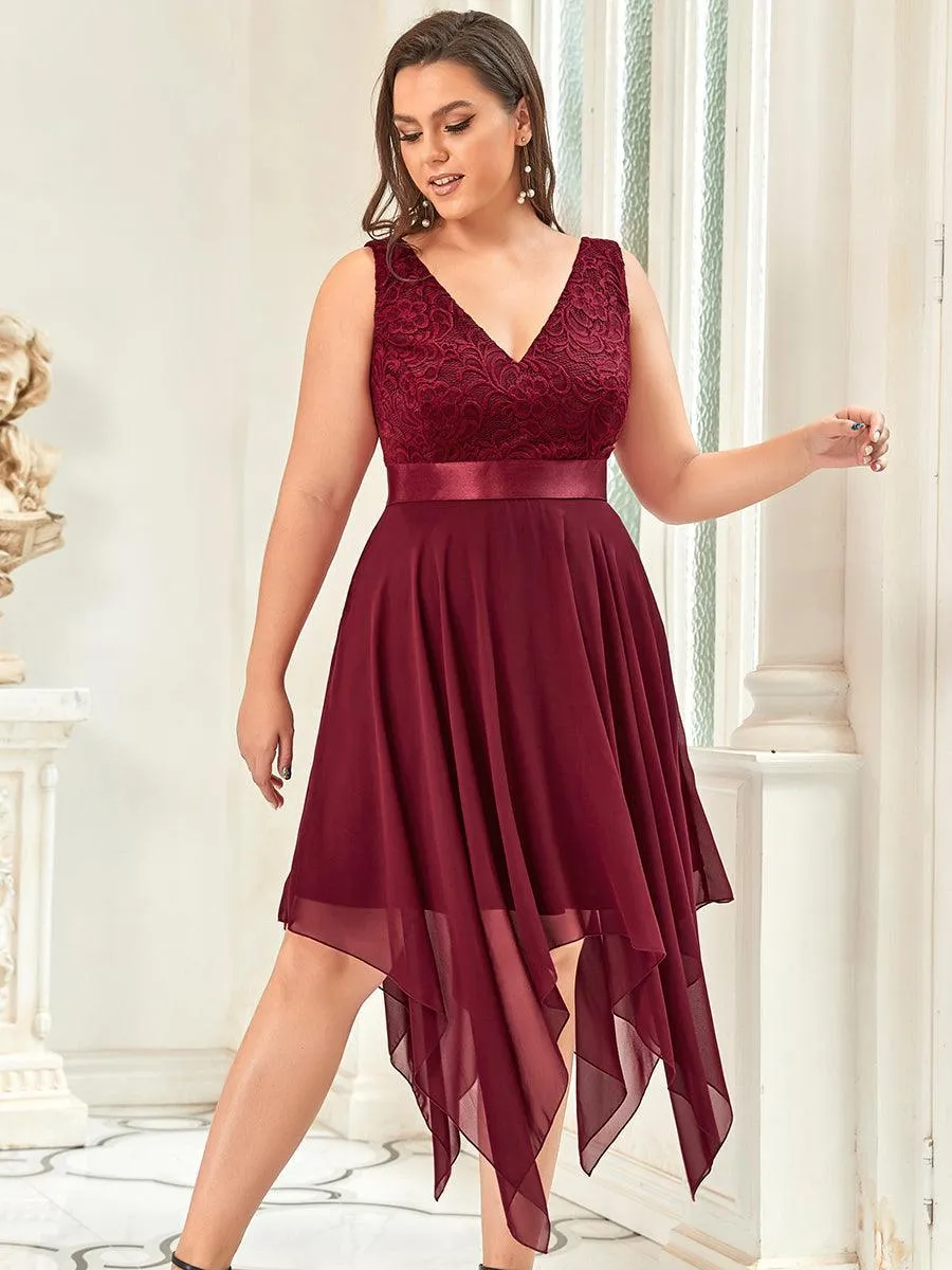 Robe mariage invitée en dentelle à col en V mi-longue fluide