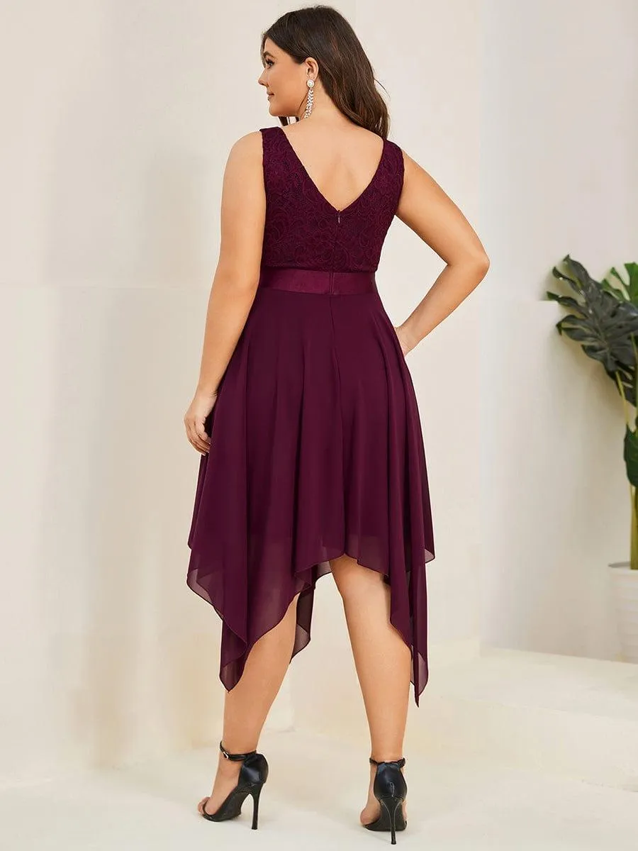 Robe mariage invitée en dentelle à col en V mi-longue fluide