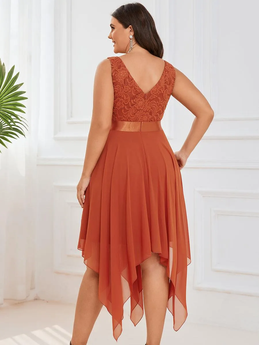 Robe mariage invitée en dentelle à col en V mi-longue fluide