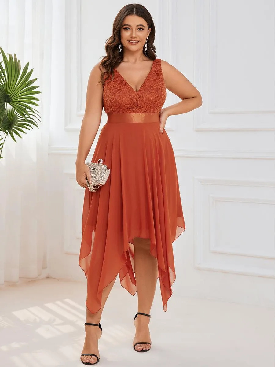 Robe mariage invitée en dentelle à col en V mi-longue fluide